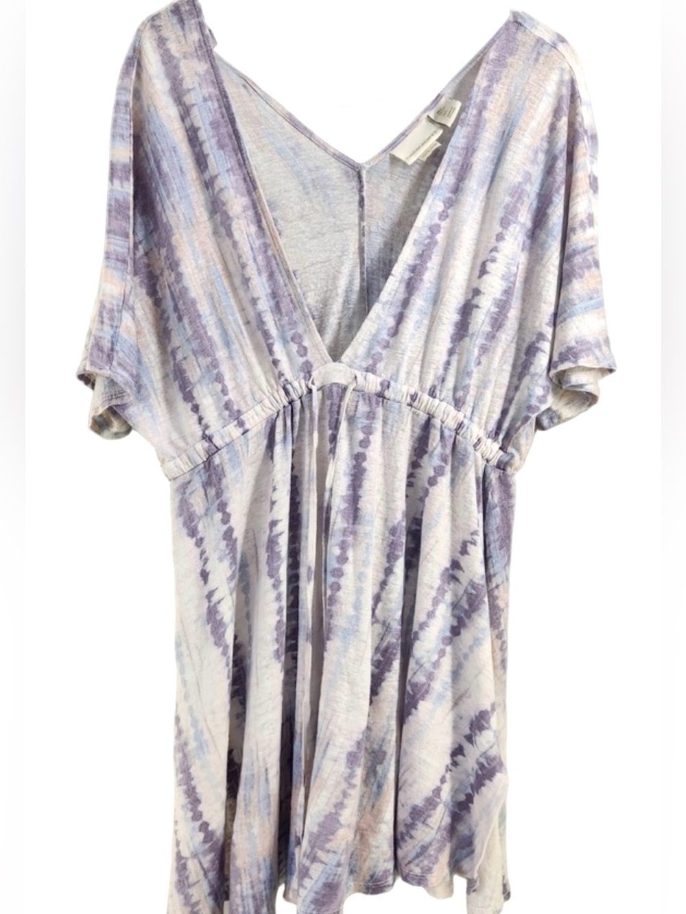 Cynthia Rowley 100% linen Pastel Tie-Dye V-Neck Drawstring Coverup Dress